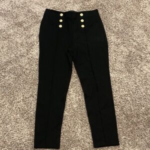 Zara Black Straight/Skinny Leg Pants with Gold Buttons, Sz XL